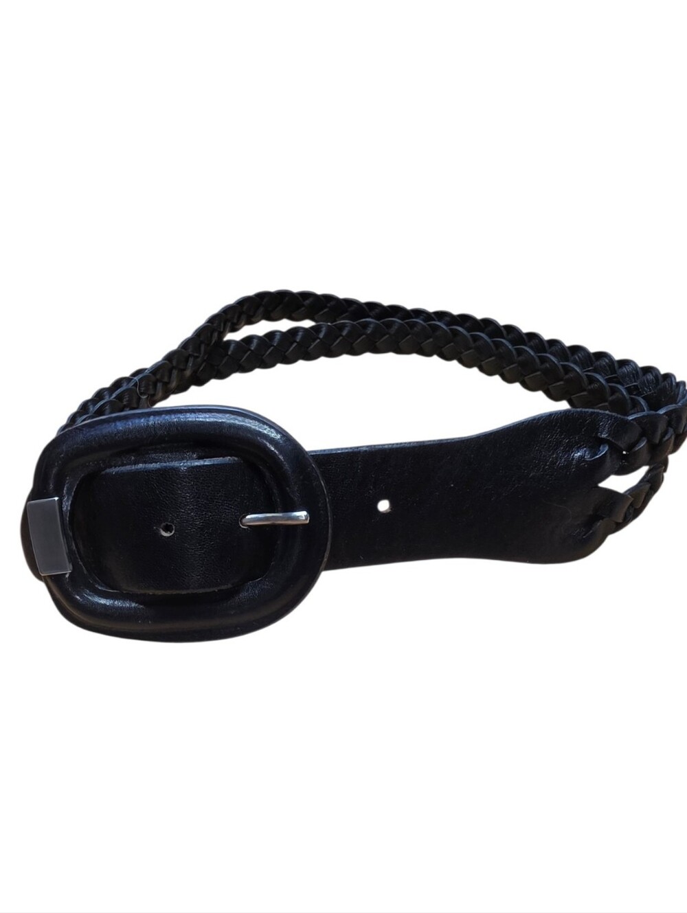 Melange Black Leather Braided Belt M